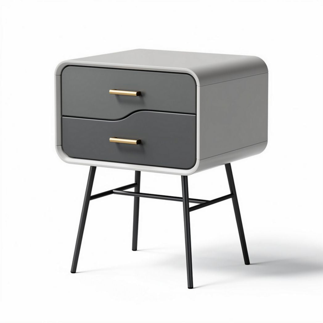 Modern two-drawer nightstand in gray and black with metal legs 45 x 40 x 50cm