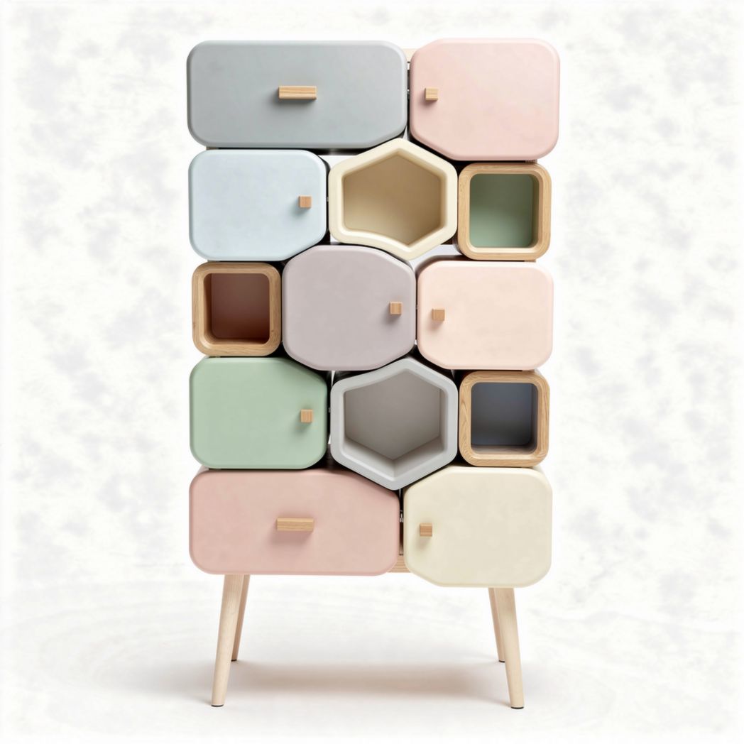 Honeycomb storage cabinet with mixed pastel colors 80 x 40 x 150cm
