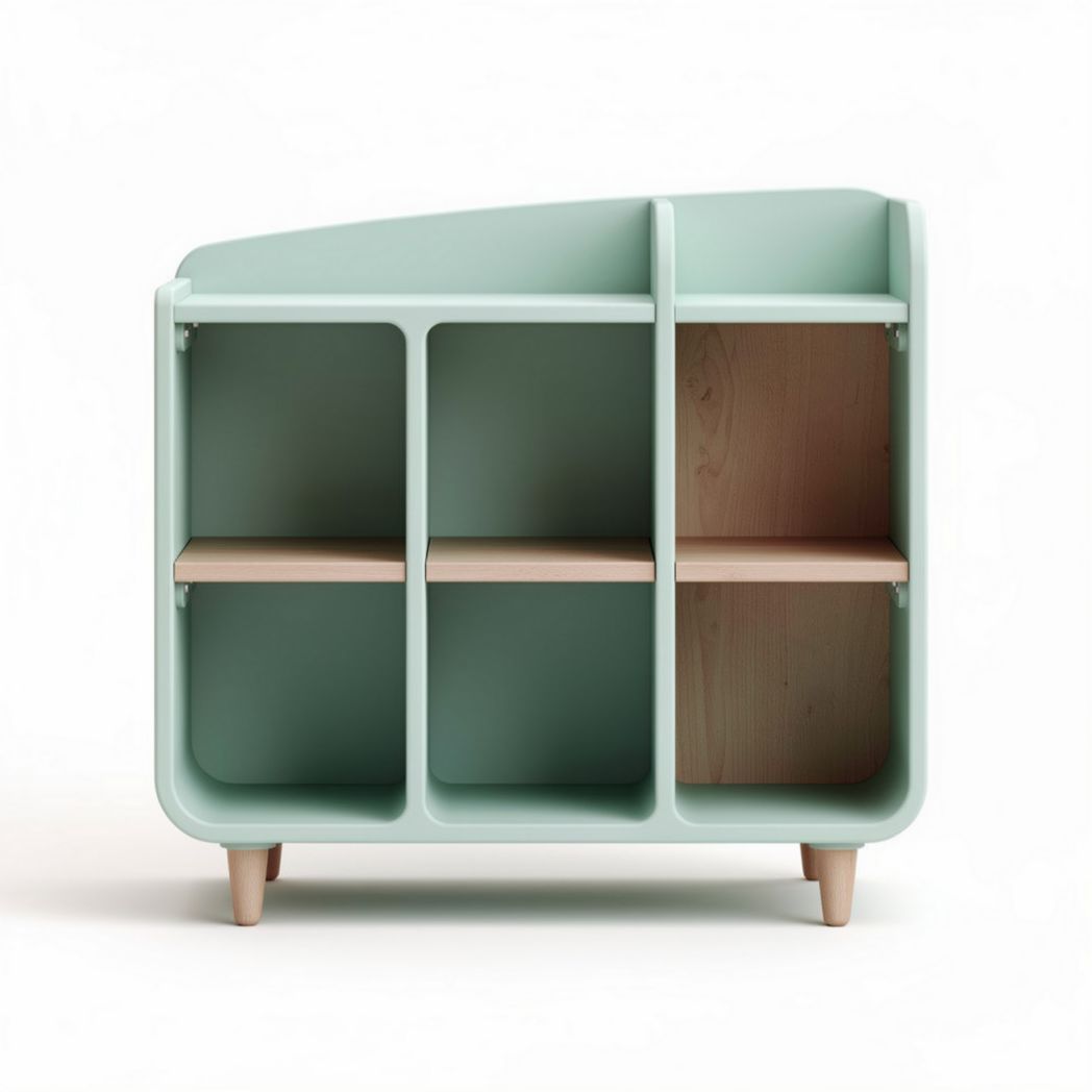Children's storage cabinet in mint green with wood shelves 80 x 40 x 75cm