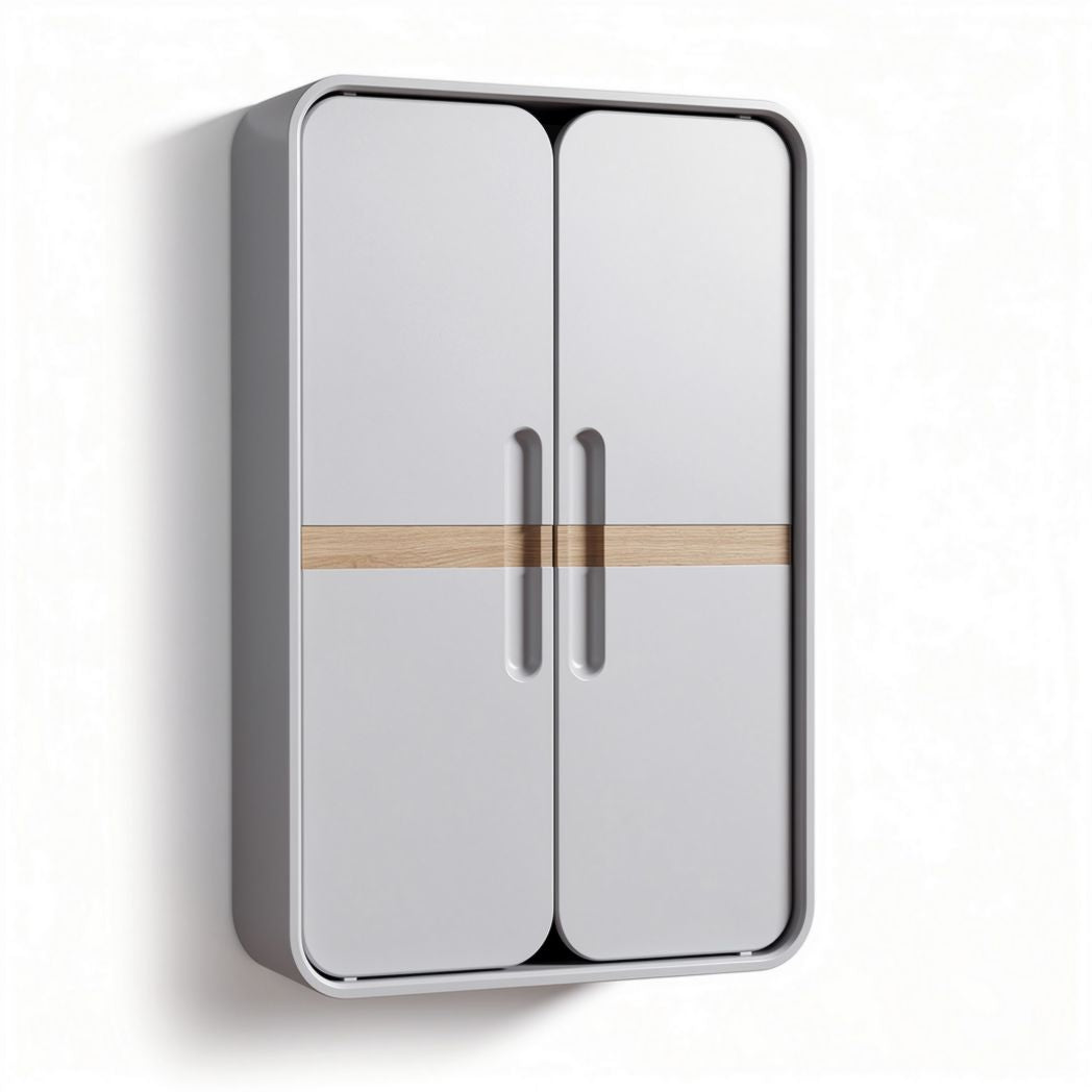 Wall-mounted cabinet with mirror doors and bamboo accent 70 x 40 x 15cm
