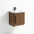 Wall-mounted bathroom vanity cabinet with sink in brown finish 50 x 40 x 30cm