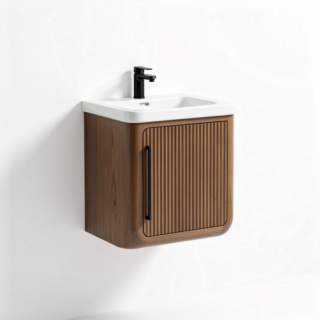 Wall-mounted bathroom vanity cabinet with sink in brown finish 50 x 40 x 30cm
