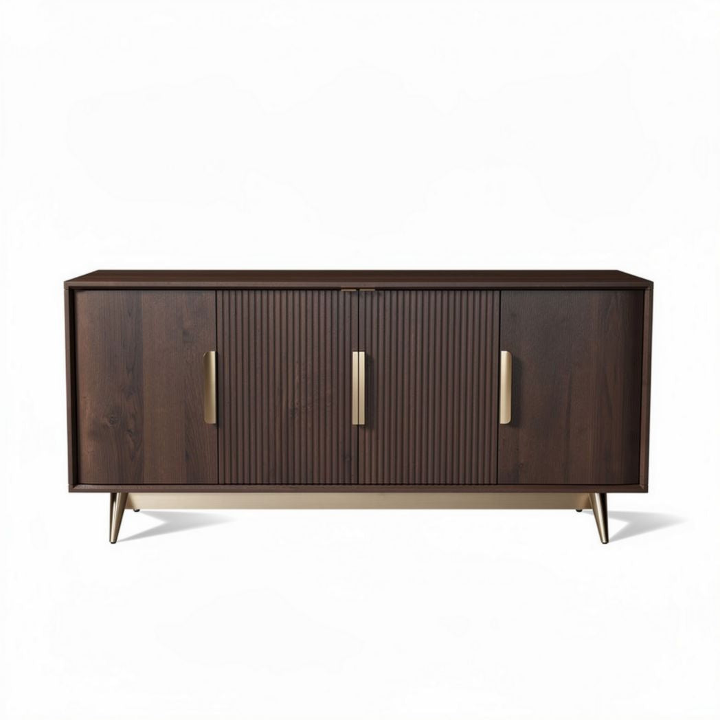 Wooden sideboard with ribbed front design and metal handles 150 x 40 x 80cm