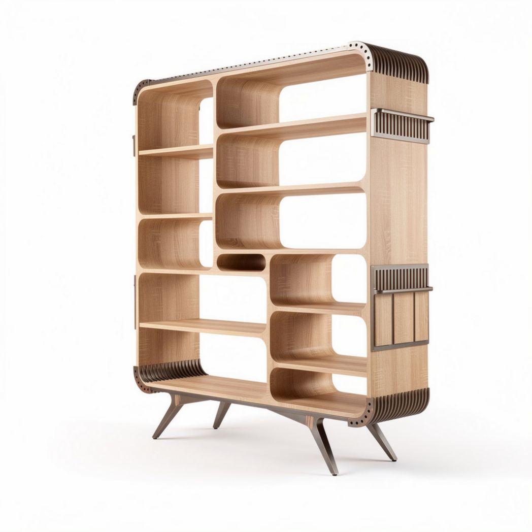 Wooden bookshelf with open shelves and modern design 150 x 30 x 180cm