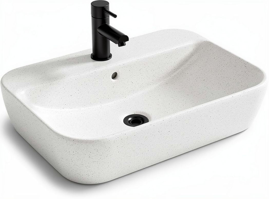Ceramic countertop sink with modern design and matte white finish 50 x 35 x 15cm