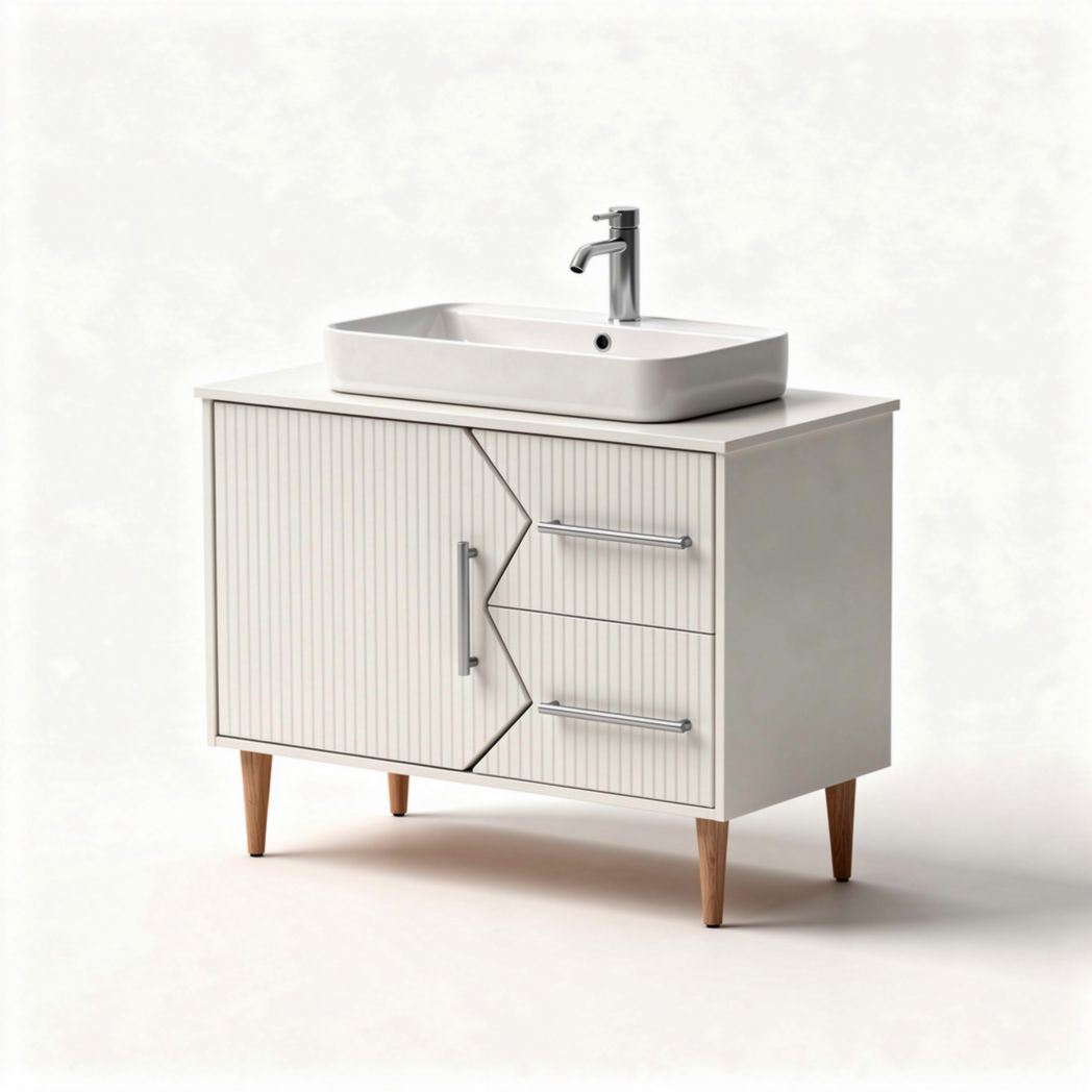 White bathroom vanity cabinet with sink and storage drawers 80 x 45 x 85cm
