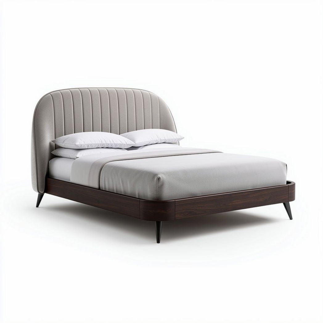 Upholstered platform bed frame with wood base and soft gray fabric 200 x 160 x 100cm