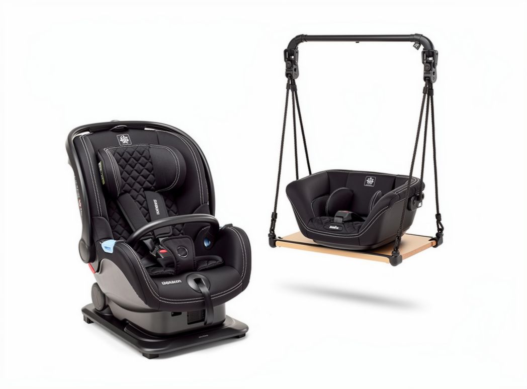 Convertible car seat and infant swing set in black with safety features