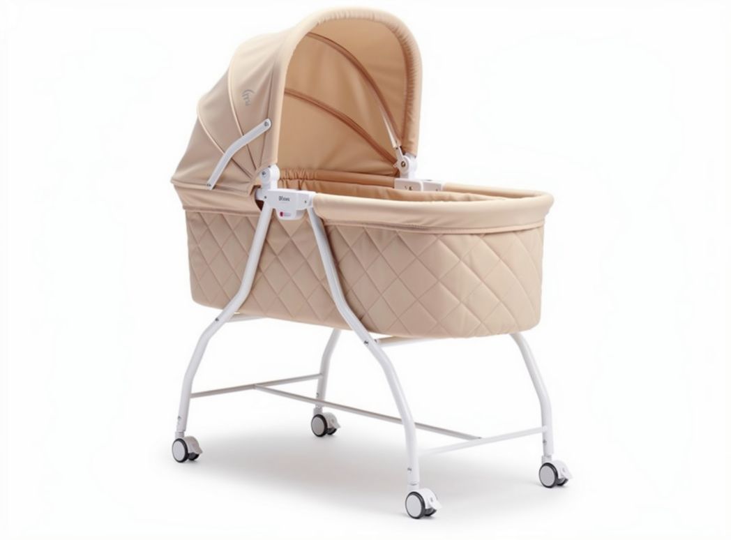 Portable baby bassinet with adjustable canopy beige fabric dimensions 80 x 45 x 85cm