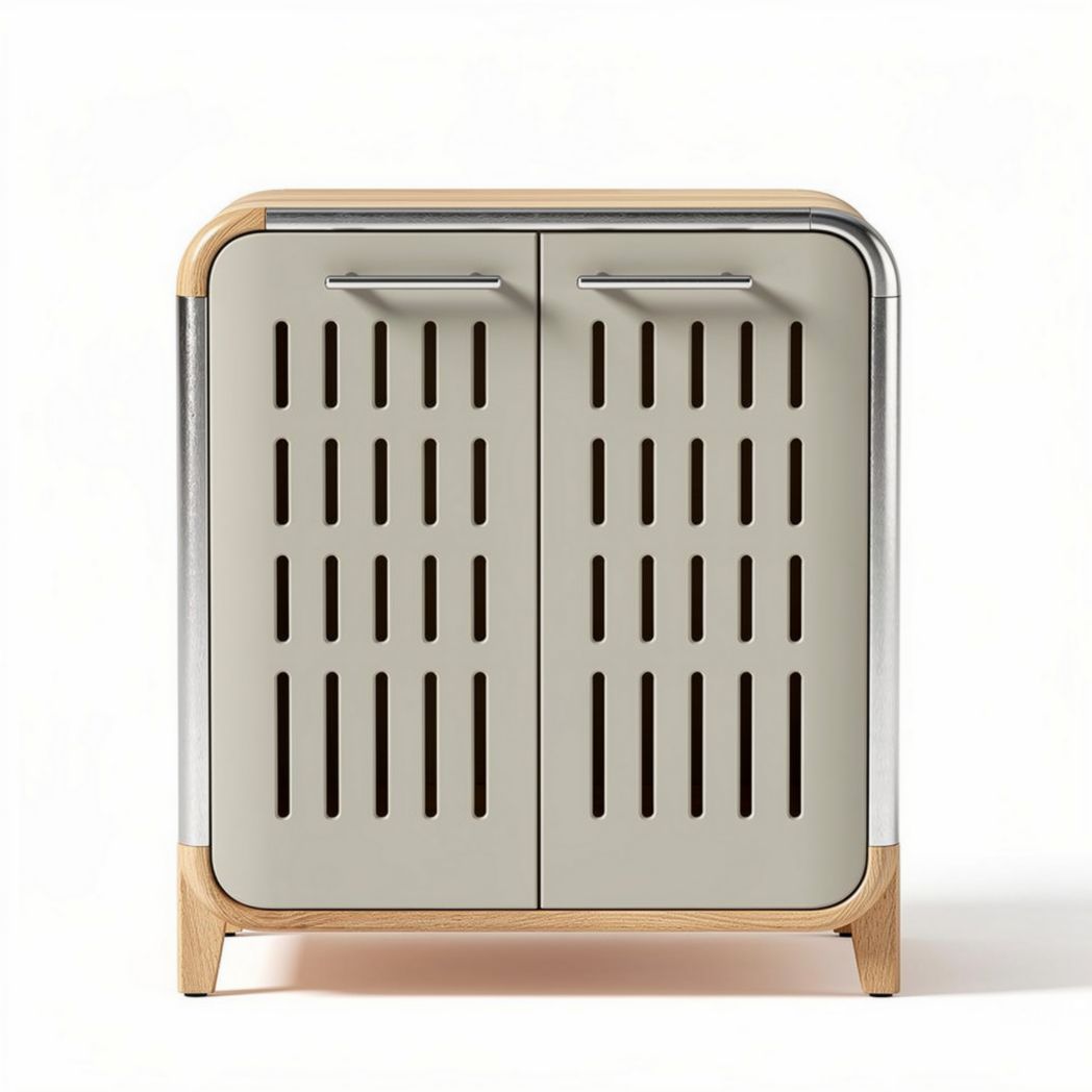 Modern minimalist storage cabinet with wood and metal accent 60 x 40 x 80cm
