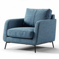 Blue fabric lounge chair with ergonomic design and metal legs 80 x 90 x 85cm